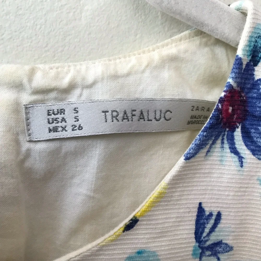 ZARA TRAFALUC White Blue Yellow Floral Cutout Dress S - Picture 5 of 15